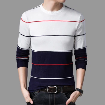 Nova Moda za Moške Jeseni Zgornji Razred Oblikovalec Bombaž Navaden Puloverju Črtasto Pleteno Sweater Moški korejski Priložnostne Oblačila Skakalec