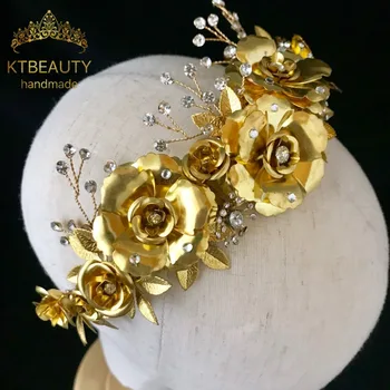 Nove Luksuzne Zlati Cvetovi Naglavni Del Tiara Večji Meri Okrasnih Royal Queen Princesa Pageant Stranka Krono Družice