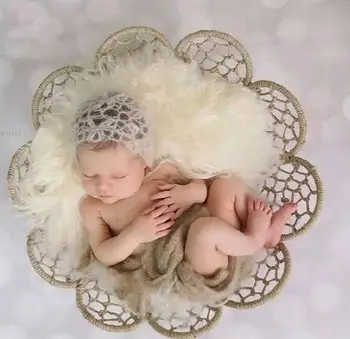Novorojenček Fotografija Rekviziti Flokati Predstavljajo Košarica Za Pribor Baby Fotografirali Za Studio