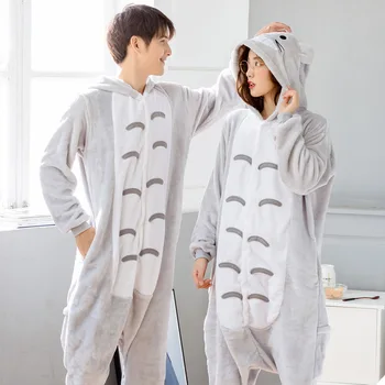 Odrasli Totoro Onesies Pižamo Nastavite Cartoon Živali Zimski Flis Onesies Ženske Moški Hooded Sleepwear Halloween Kostum Homewear