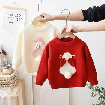 Otroci Dekliška Jopica Jesen in Zimo, otroška Oblačila Plišastih Otrok Baby Knitting Zgosti Zajec Pulover