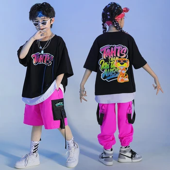 Otroci Kpop Teen Hip Hop Oblačila T Shirt Športnih Tee Vrh Poletje Tovora Hlače Ulične Za Dekle, Fant, Jazz Ples, Oblačila Kostum