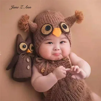 Otroška fotografija kostume, otroška fotografija rekviziti živali-oblikovane obleke ročno izdelana sova lutka+klobuk+ pletene dodysuit 2 velikosti