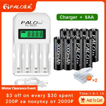 PALO 4-12pcs 3000mAh NI-MH AA 1,2 V Baterije za ponovno Polnjenje Baterije AA Baterija za ponovno Polnjenje z LCD-Zaslon Smart Polnilec za Baterije