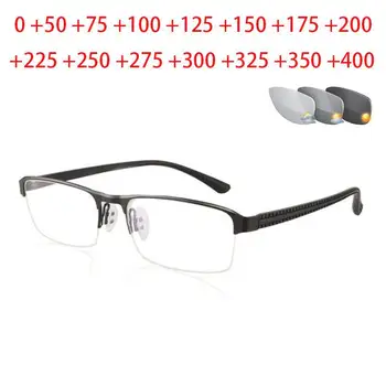 Photochromic Obravnavi Očala Moških Asferični Težko Smolo Leče, Bralec Očala Prilagodljiv Templjev Noge Pol Okvir Moški Presbyopia