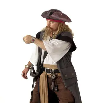 Pirat Tricorn Klobuk Rjave barve Umetno Usnje Stiski Modno Obleko Pribor Ena Velikost Moških Kostumov Za Jack Sparrow Cosplay V6I3