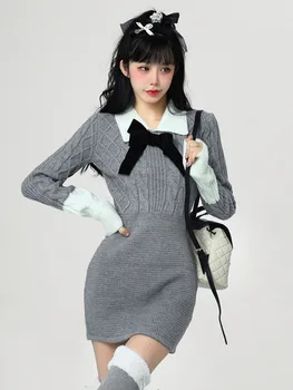 Pletene Bodycon Mini Stranka Obleko Ženska Slim Čiste Barve Y2k Mini Obleka Korejski Moda Sladko Eleganten Pulover Obleko 2023 Pomlad