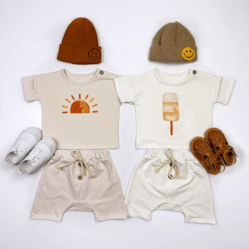 Poletje Baby Boy Oblačila, ki Organski Bombaž Sladoled Tee Baby Dekleta Kompleti Oblačil otroška T-shirt majica+Hlače Hlače Novorojenčka Bebes