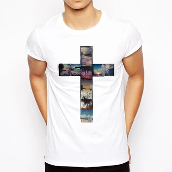 Poletje Križ Dreves Človek T Srajce Jezus Vere Kratek Rokav Tshirts Priložnostne Ulične Mode Jezusa Kristusa križ Moške majice