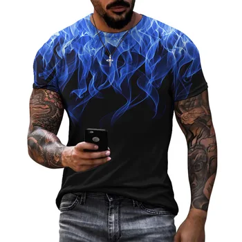 Poletje Moda Ustvarjalne Plamen Vzorec T-Shirt Priložnostne Hip Hop Harajuku Šport 3D Tiskanje Priložnostne Vsestranski Moške Kratek Sleeve Zgornji del