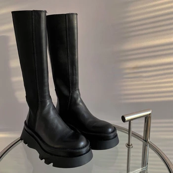 Poletje Tanko Črno modni Škornji Ženske Britanski Stil Čevlji Debel Edini Vitez Dimnik Škornji Škornji z Visoko Stegno Ženske Čevlje