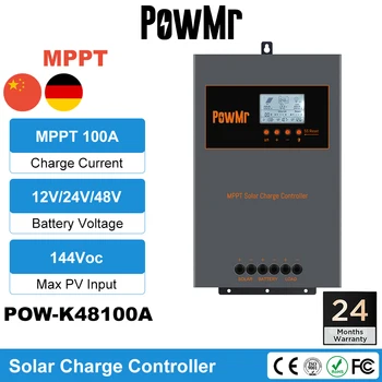 PowMr 100% MPPT Polnjenje Krmilnik 100A Solarni Polnilec 12V 24V 48V Fotovoltaičnih Regulator Max PV Vnos 144Voc 5000W Pure Sine Wave