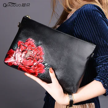 QiaoDuo luksuzne ročne torbe ženske torbe oblikovalec pravega usnja barvne risbe sklopka vrečko ženska Kitajski slog messenger vrečke ženske