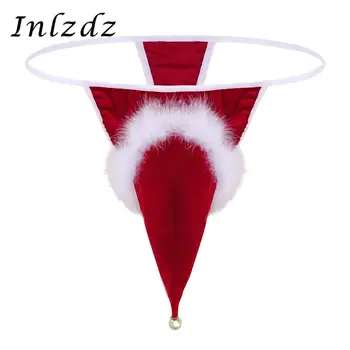 Rdeča Mens Perilo, Spodnje hlače Žamet Hat Santa Božič, Fancy Cosplay Kostum G-string Tangice Seksi spodnje Perilo z Malim Zvonom