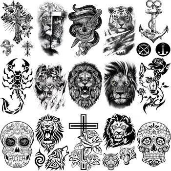 Realno Lev, Tiger Začasne Tetovaže Za Ženske Odraslih Moških, Lobanja, Križ Tatoos Scorpion Volk Sidro Ponaredek Tatoo Body Art