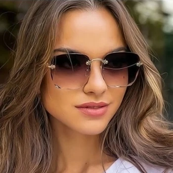 Retro Kvadratnih Ženska Sončna Očala Znamke Oblikovalec Rimless Gradient Ogledalo Sončna Očala Ženska Moda Velik Okvir Oculos De Sol