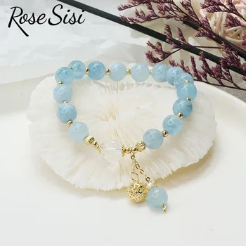 Rose sisi Japonski in korejski slog svežo in romantično kristalov zapestnica za ženske prenos nakit morju modri kamen, noge zapestnica