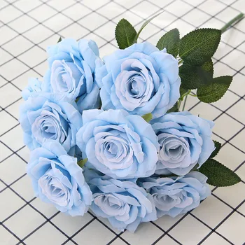 Rose Šopek Umetnih Rož Ponaredek Svilenih Vrtnic Modra Poroko Cvet Doma Dekoracijo Umetne Vrtnice Cvet Božični dekor