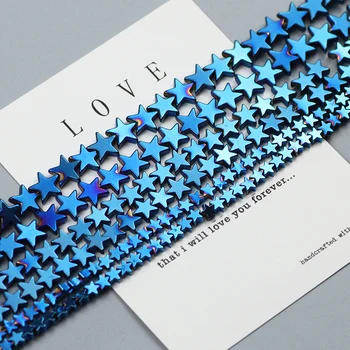 Royal blue Star Plating Hematit kroglice Naravnega Kamna Zvezde Distančnik Svoboden kroglice za Nakit Zapestnica, zaradi Česar DIY 4 6 8 10 mm 15