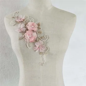 Roza 3D cvet Vezalke ovratnik Vezenje Nosorogovo vrh čipke Uporabe Čipke šivanje tkanine Oblačila Needlework Dodatki