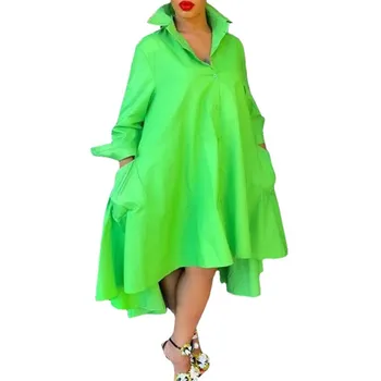 S 5XL Nezakonitih Velike Obleka Ženske Barva Turtleneck Long Sleeve Majica Priložnostne Svoboden MIDI Krilo 2021 Pomlad/Poletje Novo Zeleno