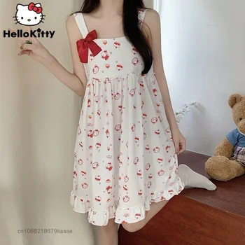 Sanrio Domov Oblačila Hello Kitty Suspender Nightdress Lolita Kawaii Obleka Ženske Priložnostne Nightgown Y2k Princesa Obleke Lahko Zunaj