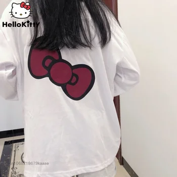 Sanrio Hello Kitty Oblačila Y2k Dolg Rokav Vrhovi Ženske Risanka Natisni T-majice Pomlad Svoboden Tee Majice Ženske Kawaii Estetske Vrh