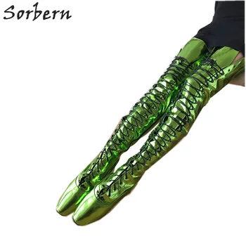 Sorbern Kovinsko Zelena Sredine Stegen Ženske Balet Stilettos 18 cm ženskih Čevljev 44 Meri Noge Meritev Obutev Sm Boot