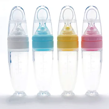 Stiskanje Hranjenje Steklenički Silikonski Newborn Baby Usposabljanje Riž Žlico Dojenčka Žitnih Prehransko Dopolnilo Napajalni Varno Namizna Orodja