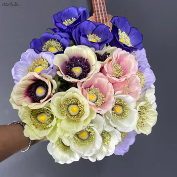 SunMade Letnik Anemone Cvet Veje Modre Svile, Umetno Cvetje Doma Poročno Dekoracijo Flores Artificales Dnevna Soba Dekor
