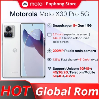Svetovni ROM Motorola MOTO X30 Pro 5G MobilePhone 6.7 inch pOLED 144Hz Zaslon Snapdragon 8+ Okta Core 125W veliko polnjenje