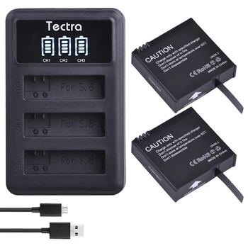 Tectra 2PCS 1200mAh 3.8 V Li-ion Baterijo Fotoaparata + LED 3-Reže USB Polnilec za SJCAM SJ8 Serije SJ8 Zraka SJ8 Plus SJ8 Pro