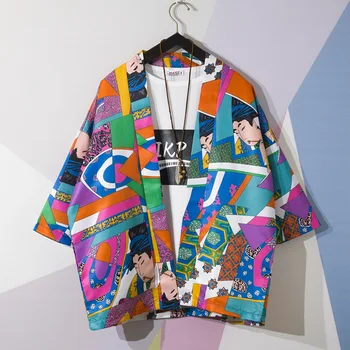 Tradicionalni Japonski Kimono Style Ukiyo-e Risanka Tiskanja Yukata Majica Poletje Moda Haori Harajuku Plaži Outwear Plašč