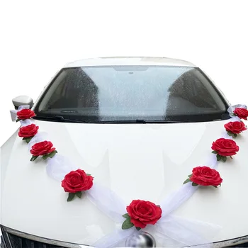 Umetni Rose Cvet Poročni Avto Dekor Kit Svile Cvet Garland Z Tila za Poročno Dekoracijo BridalCar