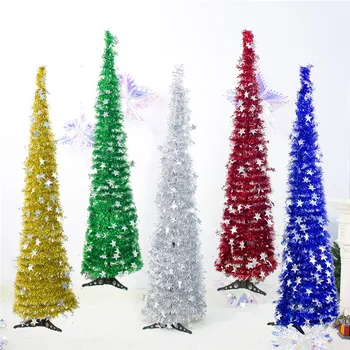 Umetni Tinsel Pop up Božično Drevo s Stojalom Krasen Upogljivi Umetno Božično Drevo za Božič Okraski