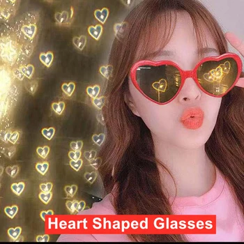 V obliki srca Posebni Učinek Očala Luči Postane Ljubezen Slik, dolgotrajno Rdeča Očala Ženske Modna sončna Očala 2021New Trendy