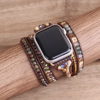 Vintage Ročno pletene Vrvi Watch Band za Apple Watchbands Bohemia Naravnega Kamna Manšeta Zapestnice Pazi za iwatch Serije