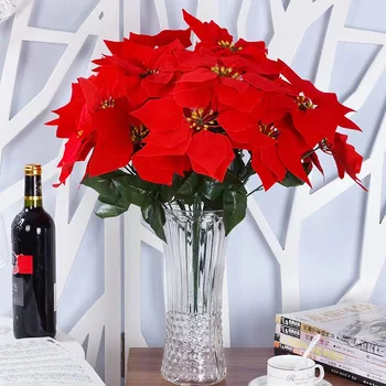 Visoke Kakovosti Velike Pravi Dotik Umetno Počutil Rdeče Poinsettia Šopek Božič Simulacije Cvet Dnevna Soba Stranka, Okrasni Material