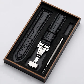 Watchband 18 mm 19 mm 20 mm 21 mm 22 mm Tele Pravega Usnja Watch Band Aligator Zrn Watch Trak za Tissot Seiko Metulj Sponke
