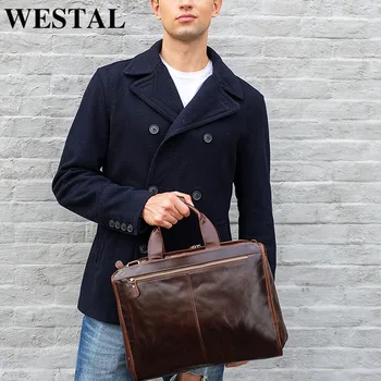 WESTAL moška torba za moške usnje laptop/aktovka, torba za moške messenger/urad vrečko moških design poslovni dokument aktovko torbici