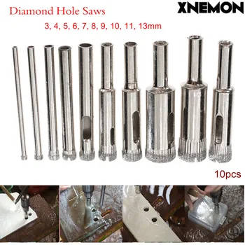 XNEMON 10pcs/set Diamantne Kronske Žage 3 mm-13mm Strešnik Keramike, Porcelana, Stekla Marmorja Sveder 3 4 5 6 7 8 9 10 11 13mm