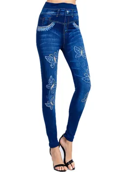 YGYEEG Vroče Prodaje Brezhibno Dokolenice Jeans Za Ženske Traper Hlače Posnemajo Lažno Žep Slim Fitnes Črno Siva Modra Elastična Dnu