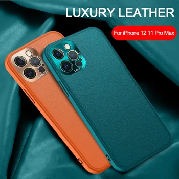 Za IPhone Mini 12 12 11 Pro Max X XS XR 7 8 Plus SE 2020 Primeru Luksuzno Usnje Kovinski Objektiv Popolno Zaščito Mehko Hrbtni Pokrovček Capa