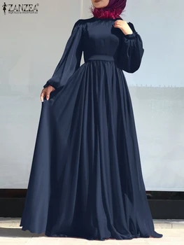 ZANZEA Trdna Ženske Muslimansko Obleko Velikem Zamahu Turčija Abayas Caftan Haljo O-Vratu Zadrgo Svoboden Stranka Večerno obleko Islamska Oblačila 2022
