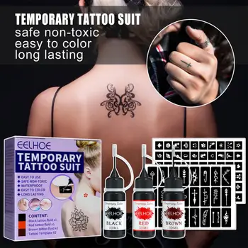 Začasni Tattoo Set Tekočine Tatoo Prilepite Črna Rjava Rdeča Kana Stožci Indijski Za Začasni Tattoo Nalepke Votlih Vzorec Templat