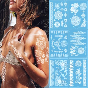 začasno Nepremočljiva tattoo nalepke za ženske seksi Mandala henna bela nevesta poročni Nakit zapestnica čipke tattoo, body art,