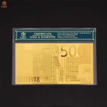 Zlato Folijo Evropske Valute 500 evrov Denarja 24k pozlačeni Bill Replika Zlata Papir Bankovca Zbirka Z COA Okvir Za Darila
