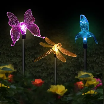 Zunanji Solar Powered Vrt Dekorativne Svetilke Barvno Spreminjanje LED Krajine Lahka Nepremočljiva Ptica Metulj Dragonfly Vrtne Luči