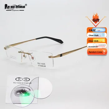 Čistega Titana Recept Očala Rimless Očal Okvir Prilagodite Optične Leče Unisex Recept Očala 8951