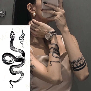 Črna Srednja Velikost Roko Začasni Tattoo Nalepke Kača za Ženske Moški Telo Pasu Trajne Nepremočljiva Temno Tetovaže
